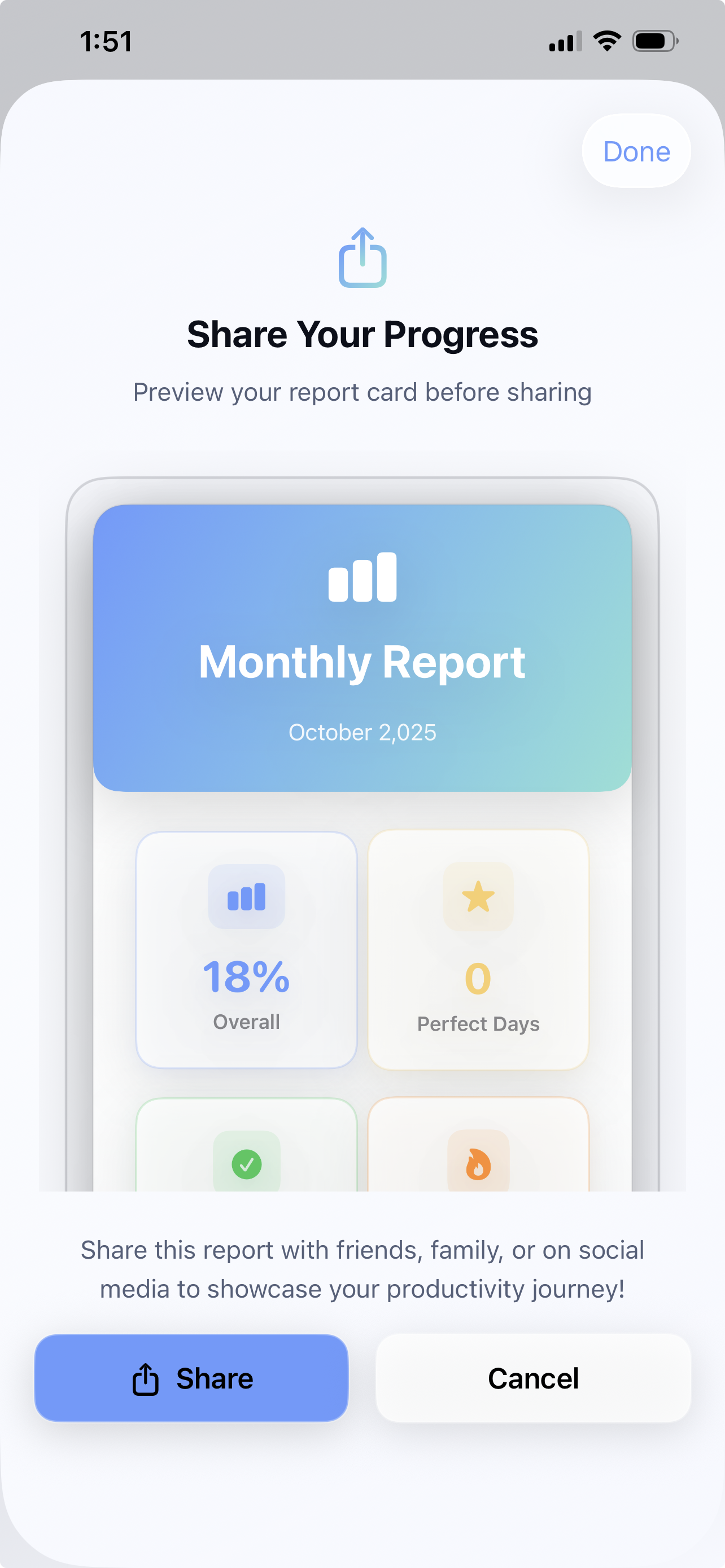 DailyTrack Share Cards - Beautiful customizable cards for sharing achievements