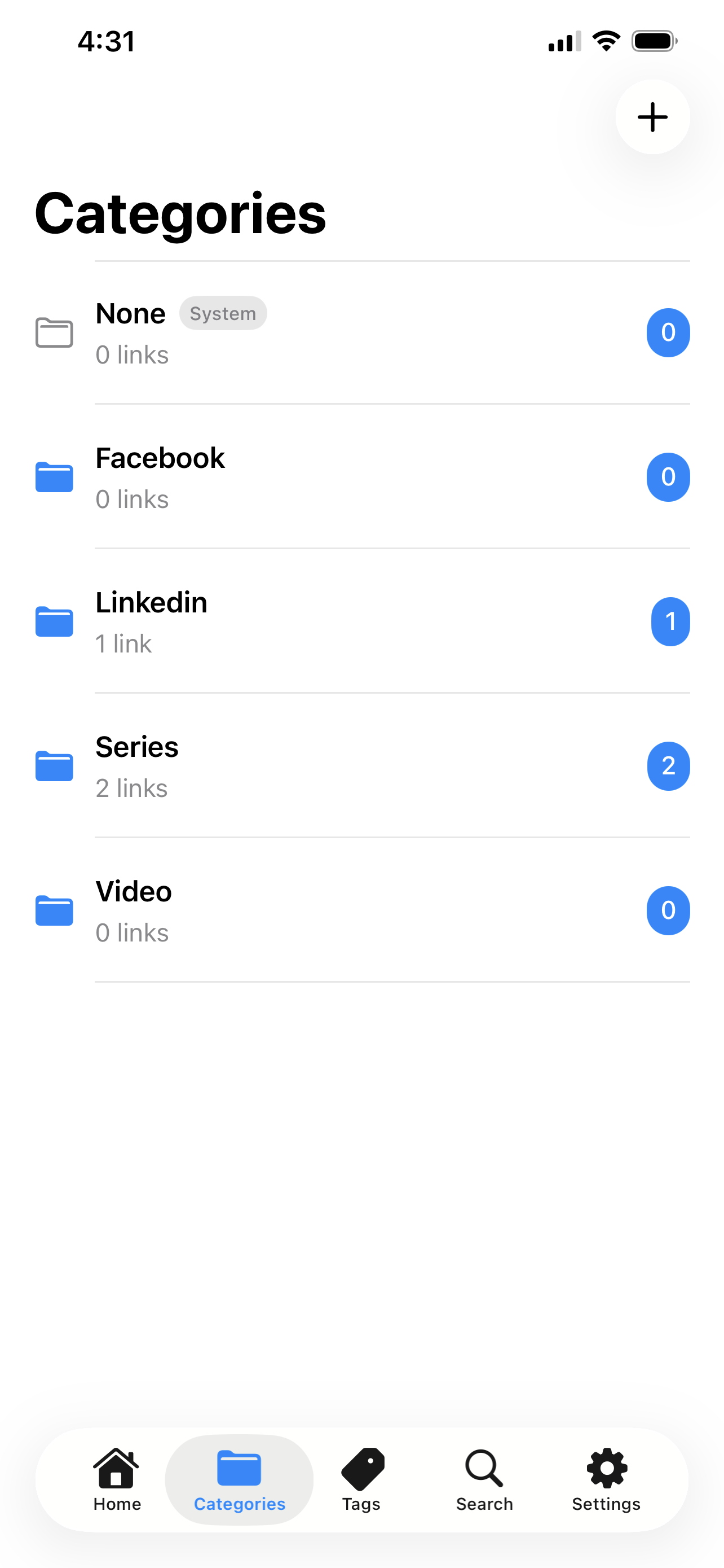 LinkBay categories management interface